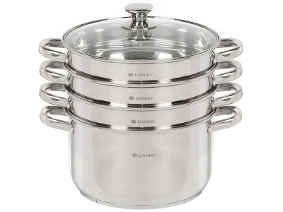 Мантоварка нерж сталь Daniks 7л 4 секции 26см крышка стекло метал ручки индукция (2шт/уп) - фото в Миди Лтд Изображение товара Мантоварка нерж сталь Daniks 7л 4 секции 26см крышка стекло метал ручки индукция (2шт/уп) в Миди Лтд