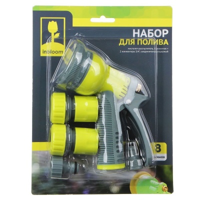 Набор для полива (пистолет-расп, 8 реж.+2 конн. 3/4, соединитель штуцерный) INBLOOM (36шт/кор) - фото в Миди Лтд Изображение товара Набор для полива (пистолет-расп, 8 реж.+2 конн. 3/4, соединитель штуцерный) INBLOOM (36шт/кор) в Миди Лтд