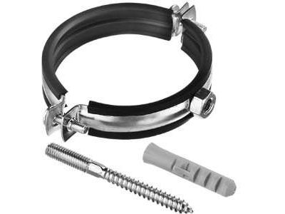 Хомут оцинкованный с резиновым  уплотнением 2" 59-64 (шпилька М8*80 и дюбель) (100 шт/уп) - фото в Миди Лтд Изображение товара Хомут оцинкованный с резиновым  уплотнением 2" 59-64 (шпилька М8*80 и дюбель) (100 шт/уп) в Миди Лтд