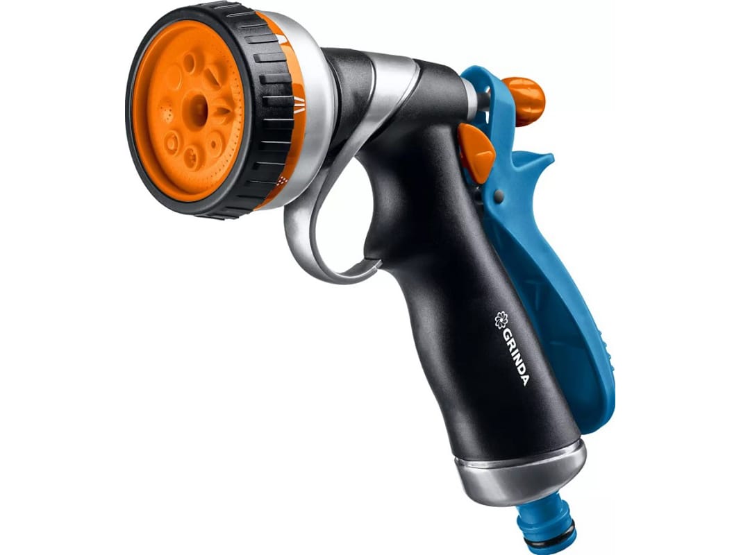 Изображение товара Пистолет GRINDA RM-8 поливочный курок сзади 8 режимов металл с TPR в Миди Лтд