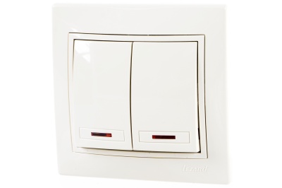 Изображение товара Выключатель 2-кл LEZARD Мира кремовая с вставкой с подсветкой в Миди Лтд