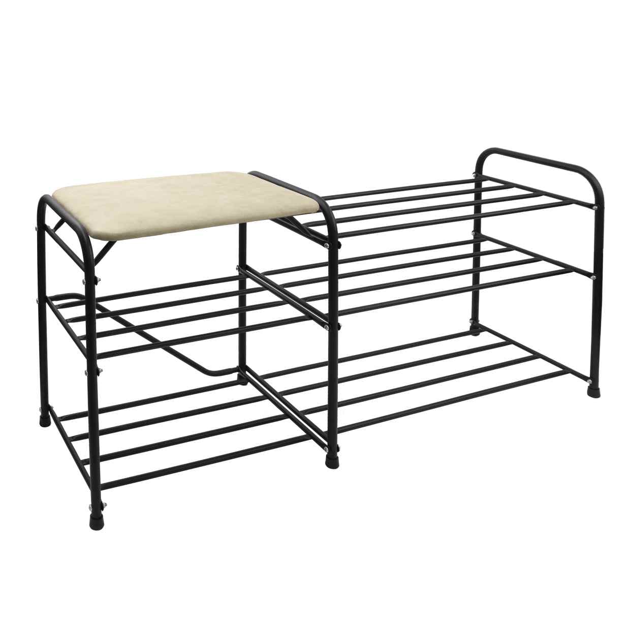 Изображение товара Подставка для обуви Дубль 3 полки 110 с сиденьем замша черный в Миди Лтд