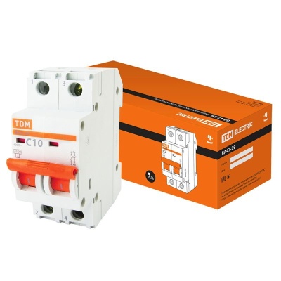 Изображение товара Автоматический выключатель ВА47-29 2Р 10А 4,5кА х-ка С TDM в Миди Лтд