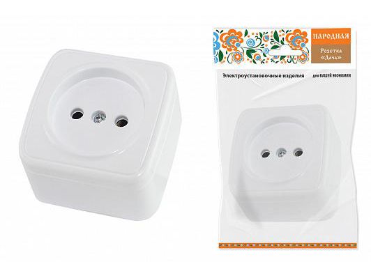 Изображение товара Розетка 2P белая Дача Народная открытой установки 10А IP20 TDM в Миди Лтд