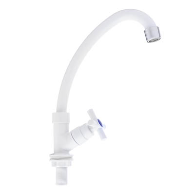 Кран для холодной воды однорычажный пластик гайка белый - фото в Миди Лтд Изображение товара Кран для холодной воды однорычажный пластик гайка белый в Миди Лтд