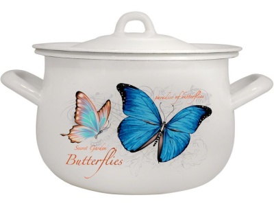 Изображение товара Кастрюля эмаль белая 2,6л Райские бабочки Р-50110Б/4 (4шт/уп) Х в Миди Лтд