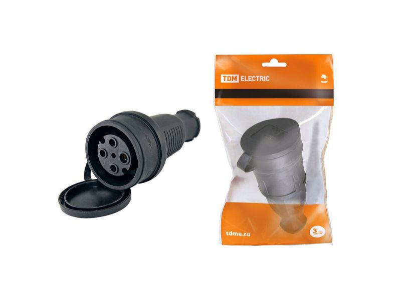 Изображение товара Разъем с заглушкой каучук 3Р+РЕ 32А 380В IP44 TDM в Миди Лтд