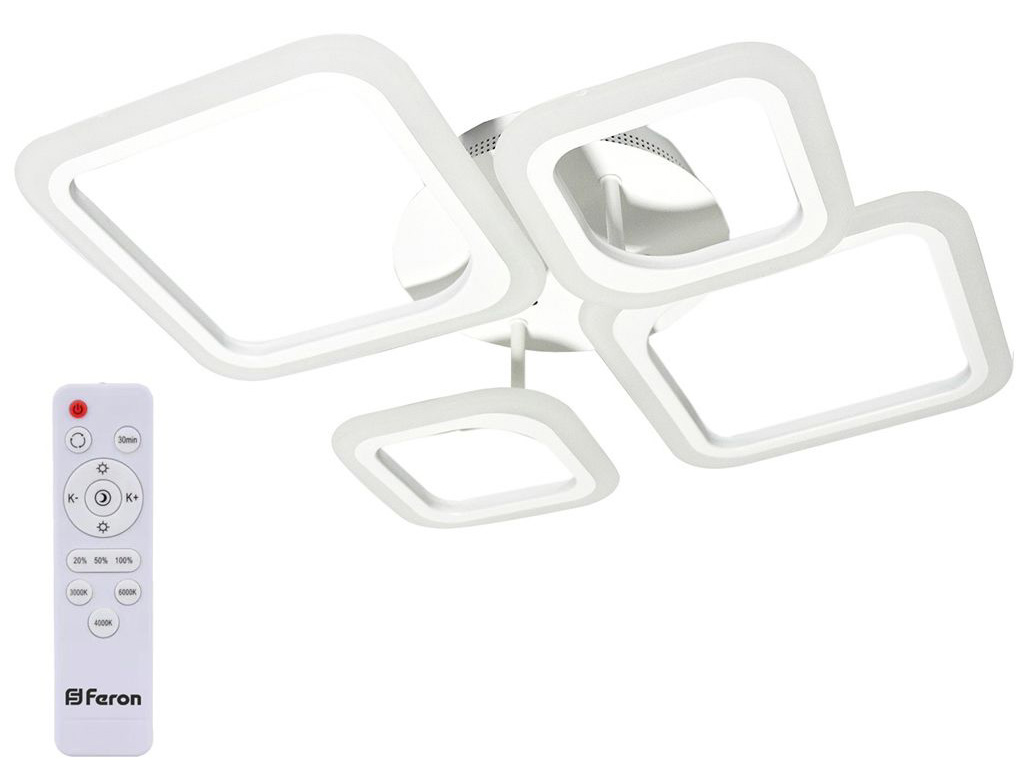 Светильник светодиодный Feron AL5940 Quadro с пультом ДУ 84Вт 3000-6500К 5200лм IP20 - фото в Миди Лтд Изображение товара Светильник светодиодный Feron AL5940 Quadro с пультом ДУ 84Вт 3000-6500К 5200лм IP20 в Миди Лтд