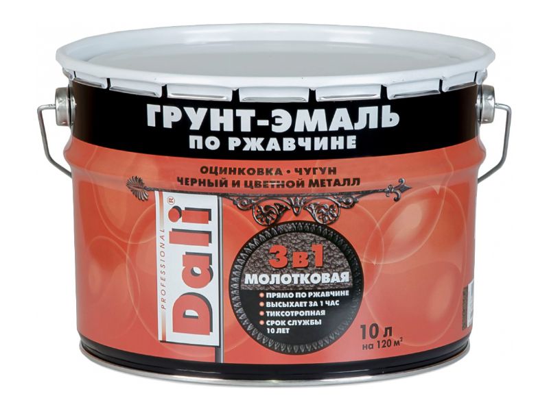 Молотковая Грунт-эмаль по ржавчине DALI коричневый 10л (55шт/пал) - фото в Миди Лтд Изображение товара Молотковая Грунт-эмаль по ржавчине DALI коричневый 10л (55шт/пал) в Миди Лтд