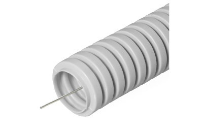 Изображение товара Труба гофрированная ПВХ д 25мм с зондом строительная серая (50м/рул) в Миди Лтд
