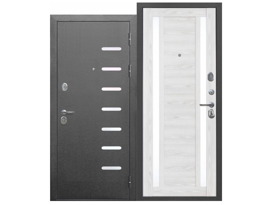 Изображение товара Дверь металлическая 860 левая 9см Серебро/Ривьера Айс царга  (ручка, основной замок, доп. замок) в Миди Лтд