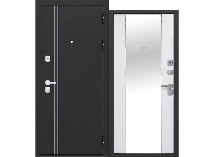 Изображение товара Дверь металлическая 960 правая Luxor 2мм Букле антрацит Зеркало/Эмалит белый  (ручка, основной  в Миди Лтд