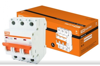 Автоматический выключатель ВА47-29 3Р 16А 4,5кА х-ка С TDM - фото в Миди Лтд Изображение товара Автоматический выключатель ВА47-29 3Р 16А 4,5кА х-ка С TDM в Миди Лтд