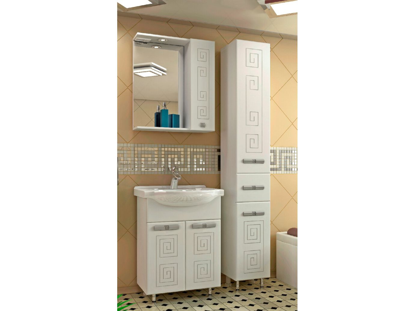 Изображение товара Тумба для ванной "Родос" 65 белая с умывальником "Байкал" 65 в Миди Лтд