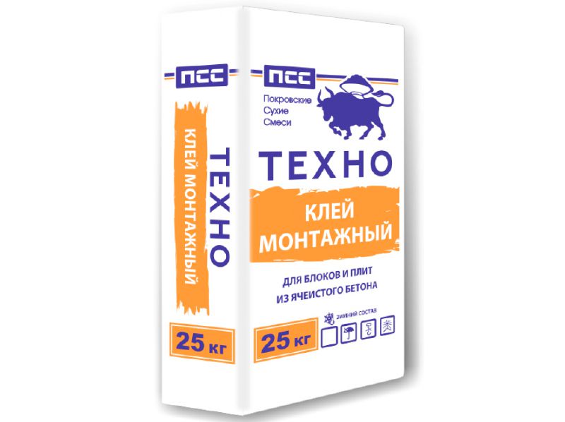 Клей для блоков ПСС ТЕХНО ЗИМА(до -10С) 25кг  (48шт/пал) - фото в Миди Лтд Изображение товара Клей для блоков ПСС ТЕХНО ЗИМА(до -10С) 25кг  (48шт/пал) в Миди Лтд