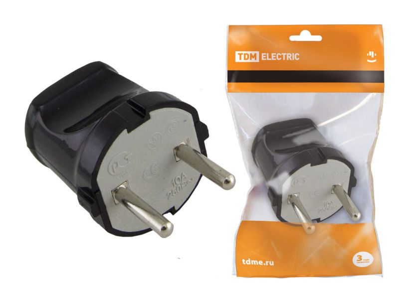 Вилка б/з черная 6А 250В TDM - фото в Миди Лтд Изображение товара Вилка б/з черная 6А 250В TDM в Миди Лтд