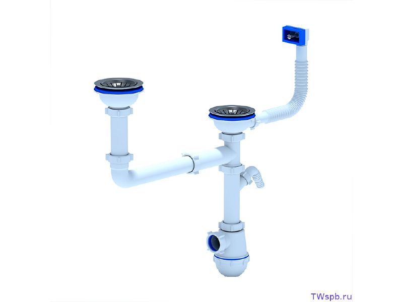 Изображение товара Сифон Ани Грот 3 1/2"*40 двойной разноуровневый с переливом с отводом с/м (20шт/уп) в Миди Лтд