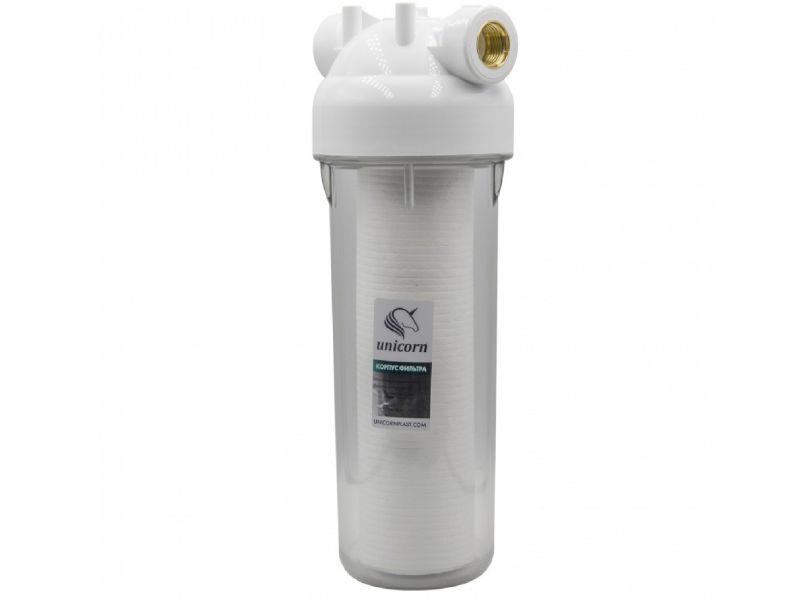 Фильтр магистральный 3/4" для холодной воды прозрачный 10" UNICORN (KSBP 34) с картриджем PS1005 - фото в Миди Лтд Изображение товара Фильтр магистральный 3/4" для холодной воды прозрачный 10" UNICORN (KSBP 34) с картриджем PS1005 в Миди Лтд