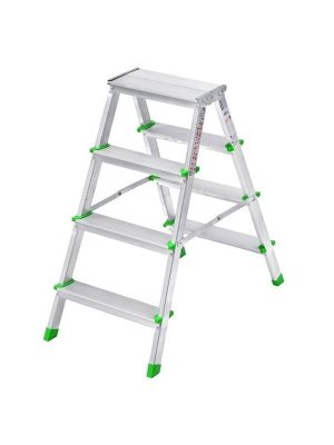 Изображение товара Двусторонняя алюминиевая стремянка 4х4 высота до верхней площ 84см вес 3,4кг в Миди Лтд