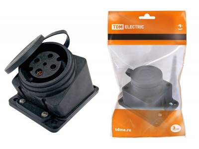 Изображение товара Розетка с заглушкой каучук наклонная 3P+РЕ 32А 380В IP44 TDM в Миди Лтд