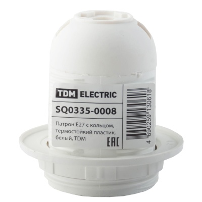 Патрон Е27 термостойкий пластик с кольцом белый TDM - фото в Миди Лтд Изображение товара Патрон Е27 термостойкий пластик с кольцом белый TDM в Миди Лтд