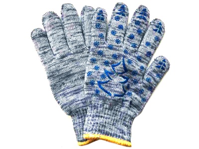 Изображение товара Перчатки х/б Утепленные ЗИМА с ПВХ Точка Серые (5шт/уп)(100шт/меш) в Миди Лтд