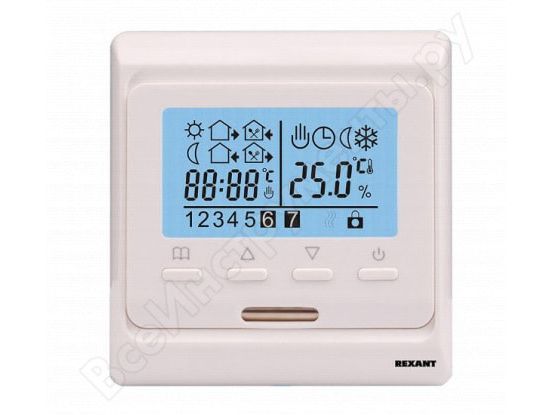 Терморегулятор REXANT с дисплеем и автоматическим программированием R51XT - фото в Миди Лтд Изображение товара Терморегулятор REXANT с дисплеем и автоматическим программированием R51XT в Миди Лтд