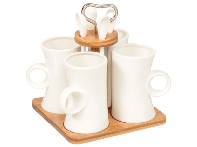 Кружка керамика 280мл с ложкой 4шт Daniks бамбуковая подставка (12шт/уп) Х - фото в Миди Лтд Изображение товара Кружка керамика 280мл с ложкой 4шт Daniks бамбуковая подставка (12шт/уп) Х в Миди Лтд