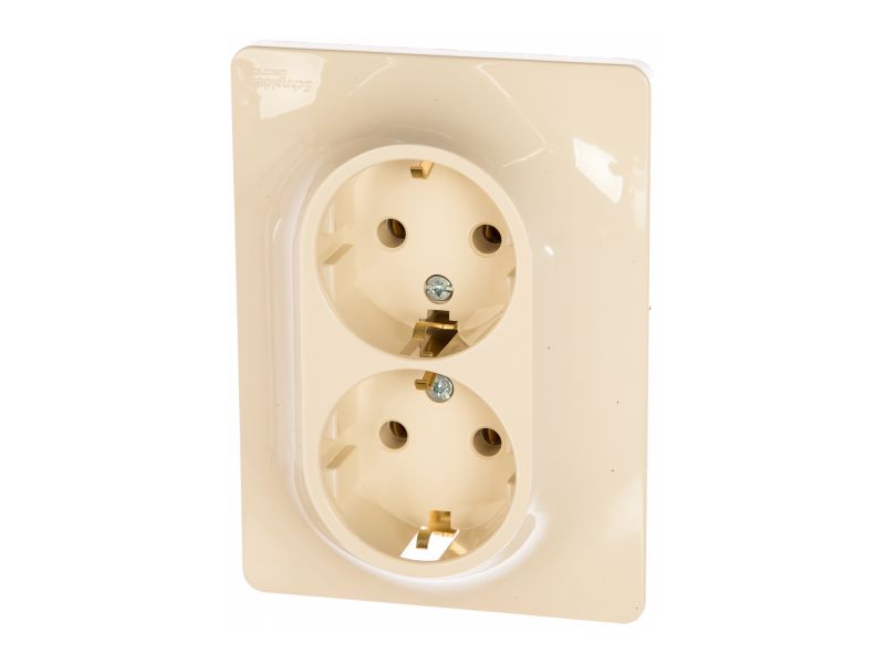 Розетка Schneider Glossa 2-ая 16А с/з в сборе бежевая - фото в Миди Лтд Изображение товара Розетка Schneider Glossa 2-ая 16А с/з в сборе бежевая в Миди Лтд