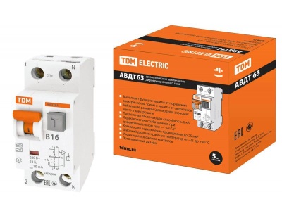 Диф.автомат В16 63 2Р(1Р+N) 10мА 6кА тип А TDM - фото в Миди Лтд Изображение товара Диф.автомат В16 63 2Р(1Р+N) 10мА 6кА тип А TDM в Миди Лтд