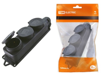 Розетка 3-местная с заглушками каучук 2P+РЕ 16А 250В IP44 TDM - фото в Миди Лтд Изображение товара Розетка 3-местная с заглушками каучук 2P+РЕ 16А 250В IP44 TDM в Миди Лтд