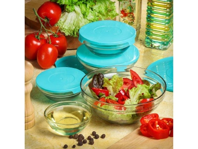Набор салатников стекло Daniks 5шт (150мл, 210мл, 350мл, 510мл, 920мл) с бирюзовыми крышками  - фото в Миди Лтд Изображение товара Набор салатников стекло Daniks 5шт (150мл, 210мл, 350мл, 510мл, 920мл) с бирюзовыми крышками  в Миди Лтд