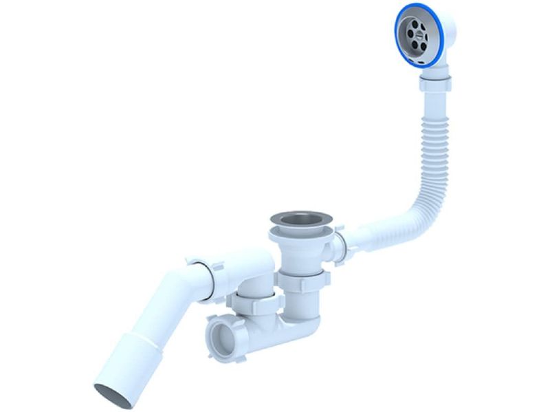 Изображение товара Сифон для ванны Ани регулируем 1 1/2"*40 с выпуском с переливом клик-клак 375*40/50(сетка) (30шт/уп) в Миди Лтд