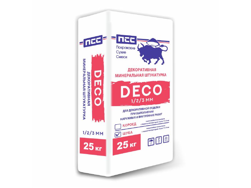 Штукатурка декоративная ПСС Деко-Ш Шуба 1мм 25 кг  (48шт/пал) - фото в Миди Лтд Изображение товара Штукатурка декоративная ПСС Деко-Ш Шуба 1мм 25 кг  (48шт/пал) в Миди Лтд