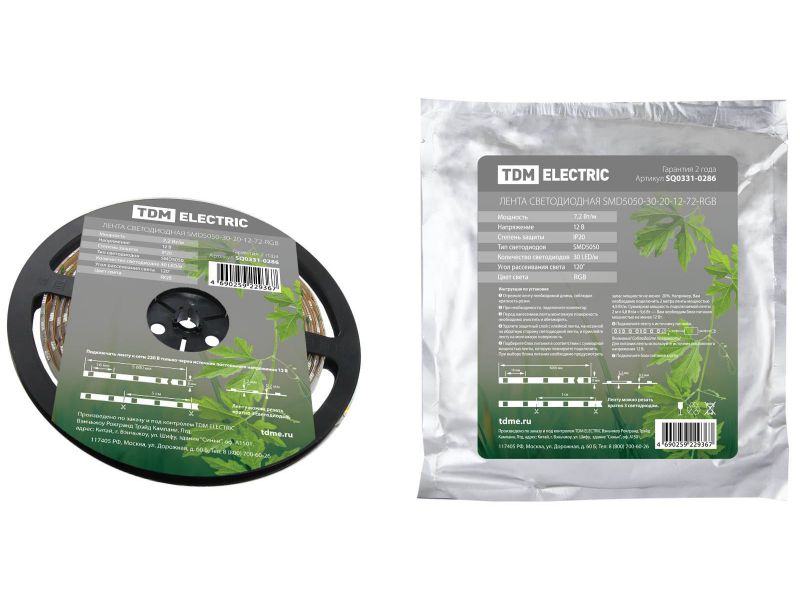 Лента светодиодная SMD5050-30-20-12-72-RGB 30LED/м IP20 12B 7.2Вт/м RGB 5м TDM - фото в Миди Лтд Изображение товара Лента светодиодная SMD5050-30-20-12-72-RGB 30LED/м IP20 12B 7.2Вт/м RGB 5м TDM в Миди Лтд