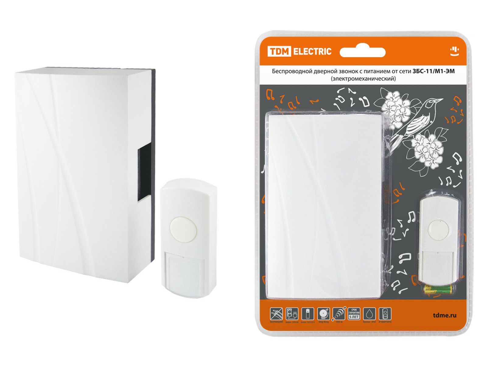 Звонок беспроводной в эл сеть кнопка IP44 многокодовый ЗБС-11/М1-ЭМ AC 230V TDM - фото в Миди Лтд Изображение товара Звонок беспроводной в эл сеть кнопка IP44 многокодовый ЗБС-11/М1-ЭМ AC 230V TDM в Миди Лтд