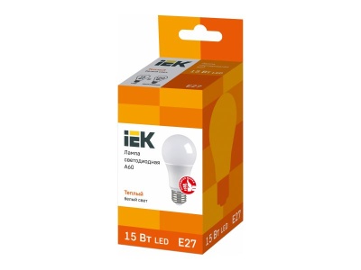 Лампа светодиодная ИЭК ECO 15W E27 A60 3000K 230V груша LLE-A60-15-230-30-E27 - фото в Миди Лтд Изображение товара Лампа светодиодная ИЭК ECO 15W E27 A60 3000K 230V груша LLE-A60-15-230-30-E27 в Миди Лтд