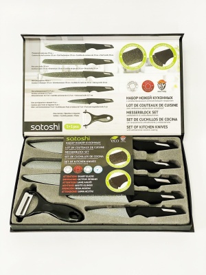 Набор ножей кухонных 6 предметов в магнитной коробке SATOSHI Аррен (10шт/кор) - фото в Миди Лтд Изображение товара Набор ножей кухонных 6 предметов в магнитной коробке SATOSHI Аррен (10шт/кор) в Миди Лтд