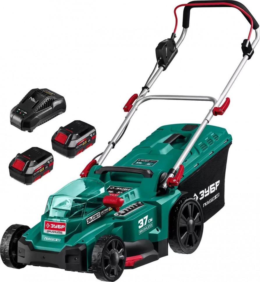 Газонокосилка аккумуляторная бесщеточная ЗУБР ГКЛ-3736-42 36В 370мм 2АКБ (4Ач) - фото в Миди Лтд Изображение товара Газонокосилка аккумуляторная бесщеточная ЗУБР ГКЛ-3736-42 36В 370мм 2АКБ (4Ач) в Миди Лтд