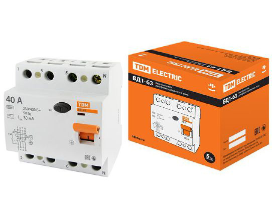 УЗО ВД1-63 4Р 40А 30мА TDM - фото в Миди Лтд Изображение товара УЗО ВД1-63 4Р 40А 30мА TDM в Миди Лтд