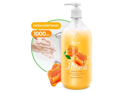 Изображение товара Крем-мыло жидкое увлажняющее Milana молоко и мед с дозатором 1,0л (6шт/уп) в Миди Лтд