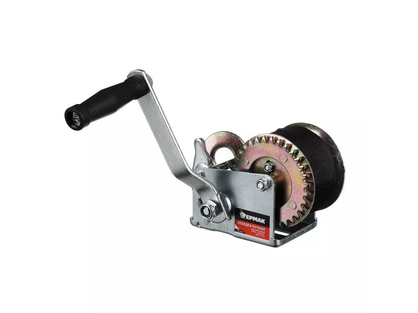 Лебедка ручная шестеренчатая 450кг ЕРМАК трос-ремень 8,5м (6шт/кор) - фото в Миди Лтд Изображение товара Лебедка ручная шестеренчатая 450кг ЕРМАК трос-ремень 8,5м (6шт/кор) в Миди Лтд