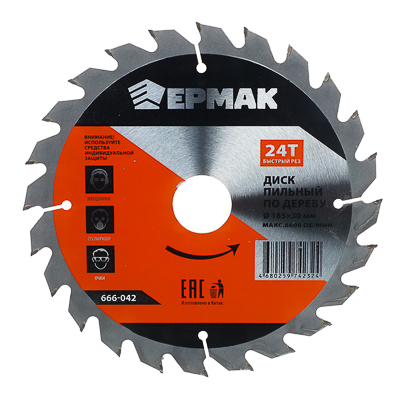 Изображение товара Диск пильный по дереву 185х30х24Т ЕРМАК Быстрый рез 666-042 (100шт/кор) в Миди Лтд
