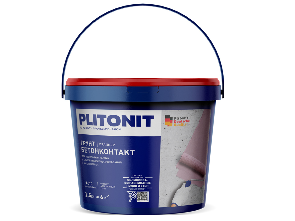 Грунт PLITONIT Бетон-Контакт 1,5кг (288шт/пал) - фото в Миди Лтд Изображение товара Грунт PLITONIT Бетон-Контакт 1,5кг (288шт/пал) в Миди Лтд