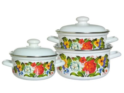 Изображение товара Набор кастрюль эмаль белая Татьяна (1,5л, 2,0л, 3,0л) С-124АП2/4 в Миди Лтд