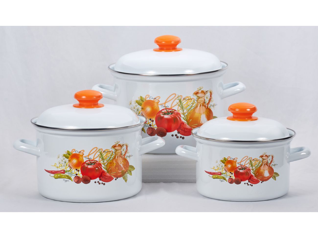Изображение товара Набор кастрюль эмаль жемчужная Итальянская кухня (2,0л, 3,0л, 4,5л) С-007АП2/4Жм в Миди Лтд