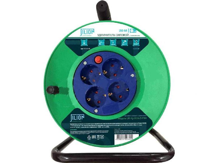 Удлинитель на катушке 20м UK-4g-20m-Z с 4 евророзетками (с/з) - фото в Миди Лтд Изображение товара Удлинитель на катушке 20м UK-4g-20m-Z с 4 евророзетками (с/з) в Миди Лтд