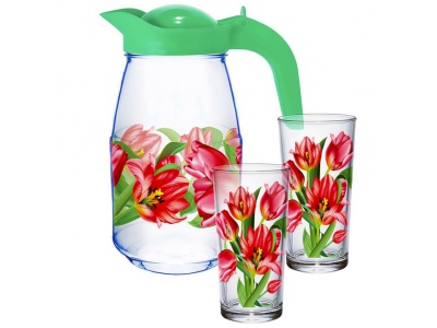 Изображение товара Набор для воды Тюльпаны 3пр (кувшин +стакан 2шт) (4шт/уп) Х в Миди Лтд