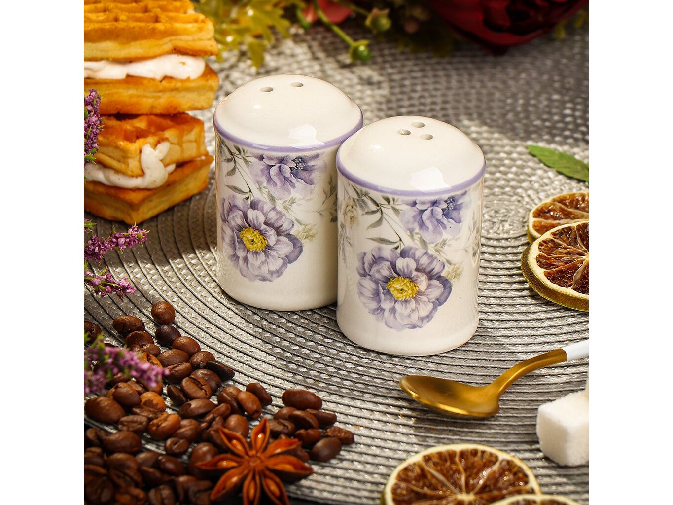 Изображение товара Набор для специй доломит 2шт (солонка, перечница) Daniks Флорина (72шт/уп) Х в Миди Лтд