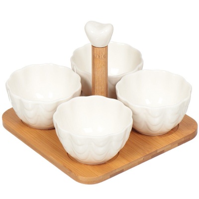 Салатник керамика круглый 4шт 15*19*19см Daniks бамбуковая подставка (24шт/уп) - фото в Миди Лтд Изображение товара Салатник керамика круглый 4шт 15*19*19см Daniks бамбуковая подставка (24шт/уп) в Миди Лтд